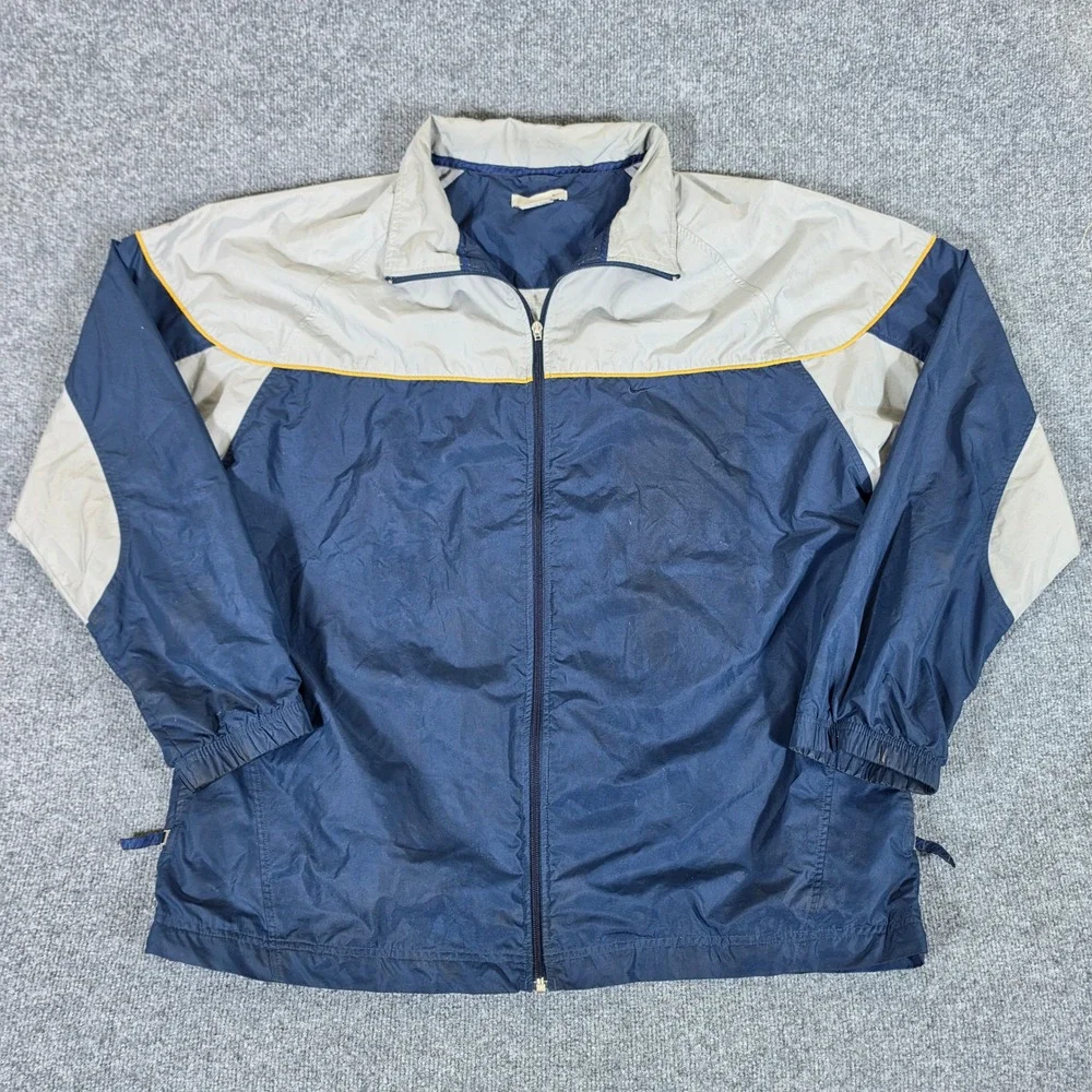 Y2K 2000s Nike Mens 2XL Colorblock Tracksuit Windbreaker Set Navy Blue Grey Flaw